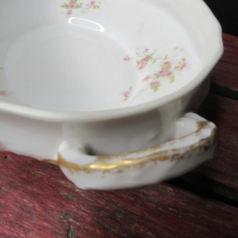Antique Theodore Haviland Limoges France Covered Casserole Dish Pink Roses Gold